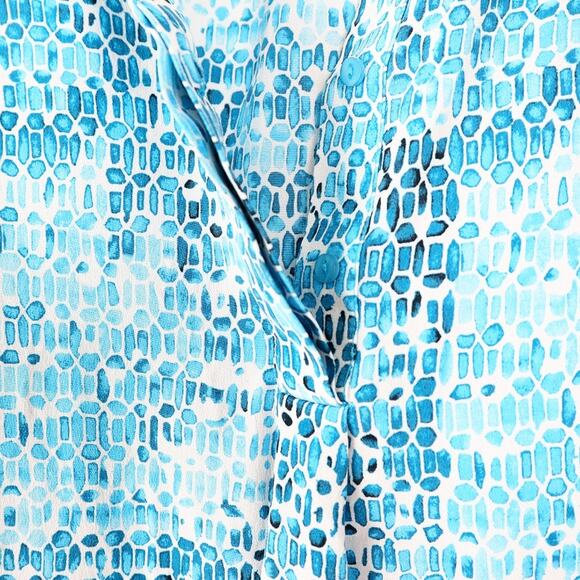 Cynthia Rowley Size S Silk Sleeveless V-neck Blouse Teal Blue White - Picture 4 of 9